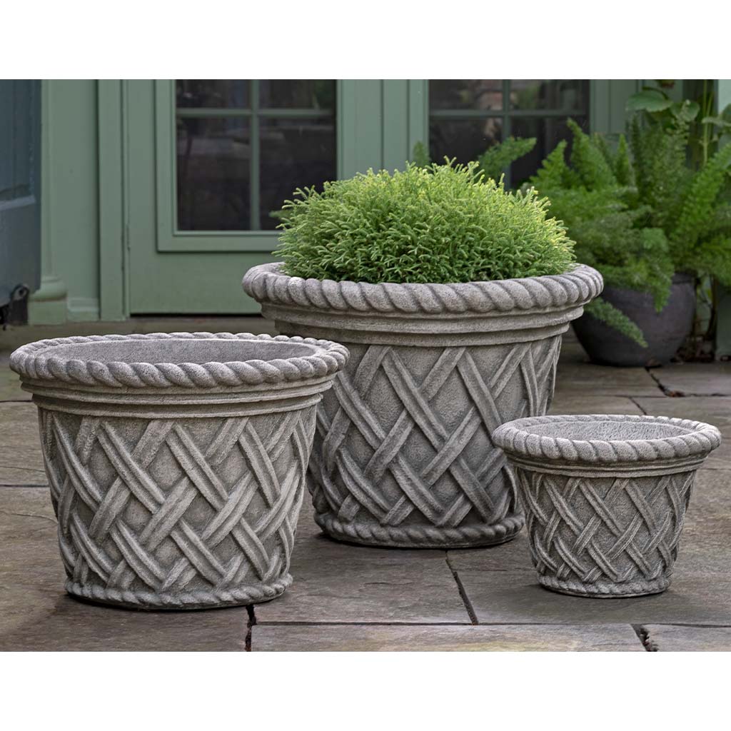 carved woven planter English Weave Planter