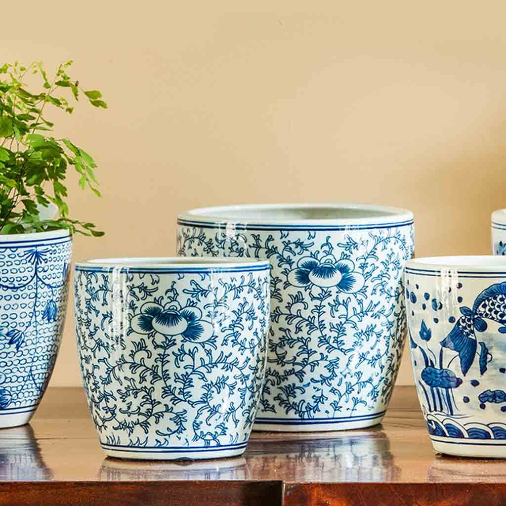 blue and white plant pots australia Cylinder Planter || Blue and White Mix