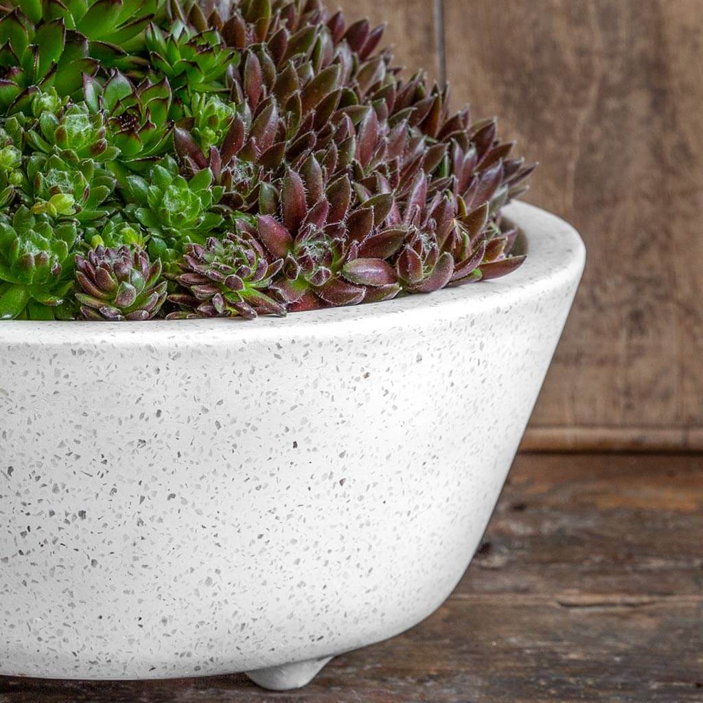 shallow round planter pot Geo Round Footed Planter || Terrazzo White