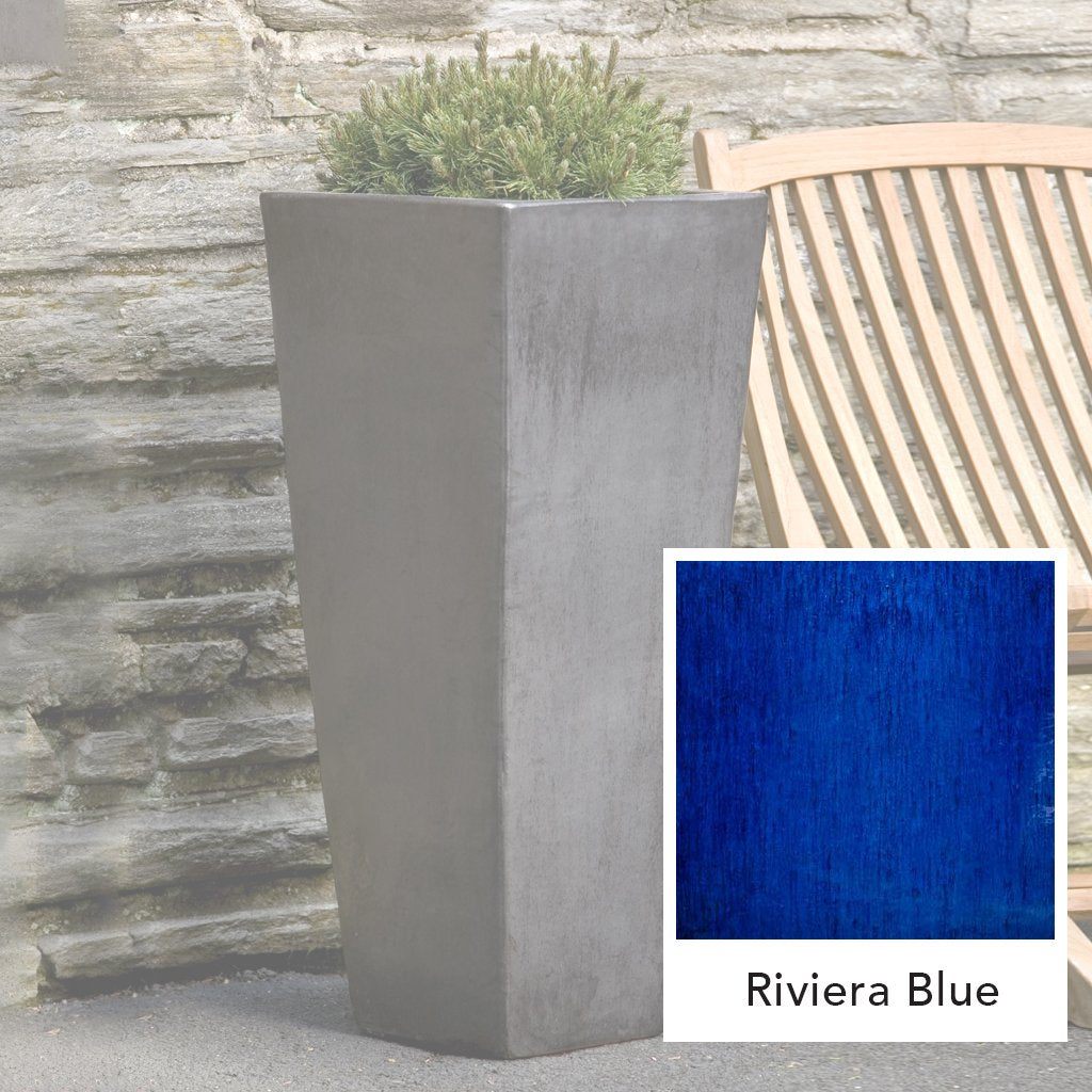 Faro Tall Square Planter || Riviera Blue