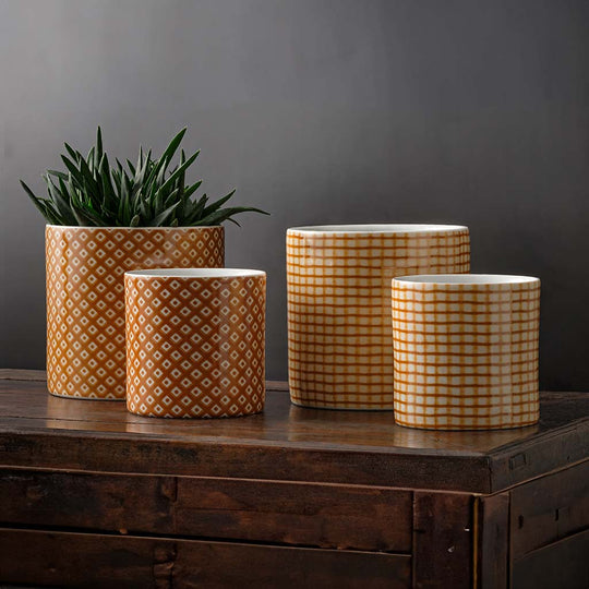 Parquet & Tattersall Planter, Cylinder || Harvest Gold & White