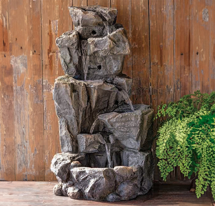 Rocky Falls Tiered Fountain || Stone Grey