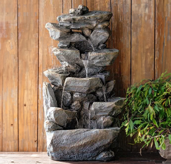 Stacked Stone Tiered Fountain || Stone Grey