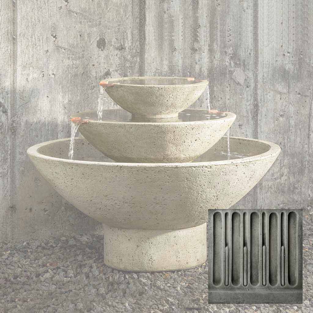 Three Tiered Oval Stone Fountain - Verde Patina - Scenario Home