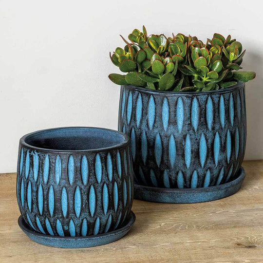 Parabola Large Round Planter || Etched Blue