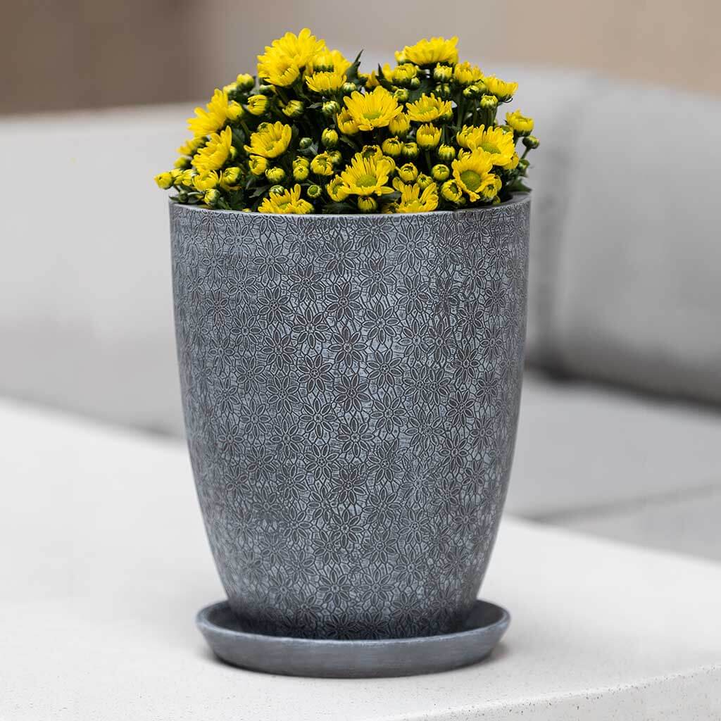 Marguerite Tall Tapered Planter || Etched Grey