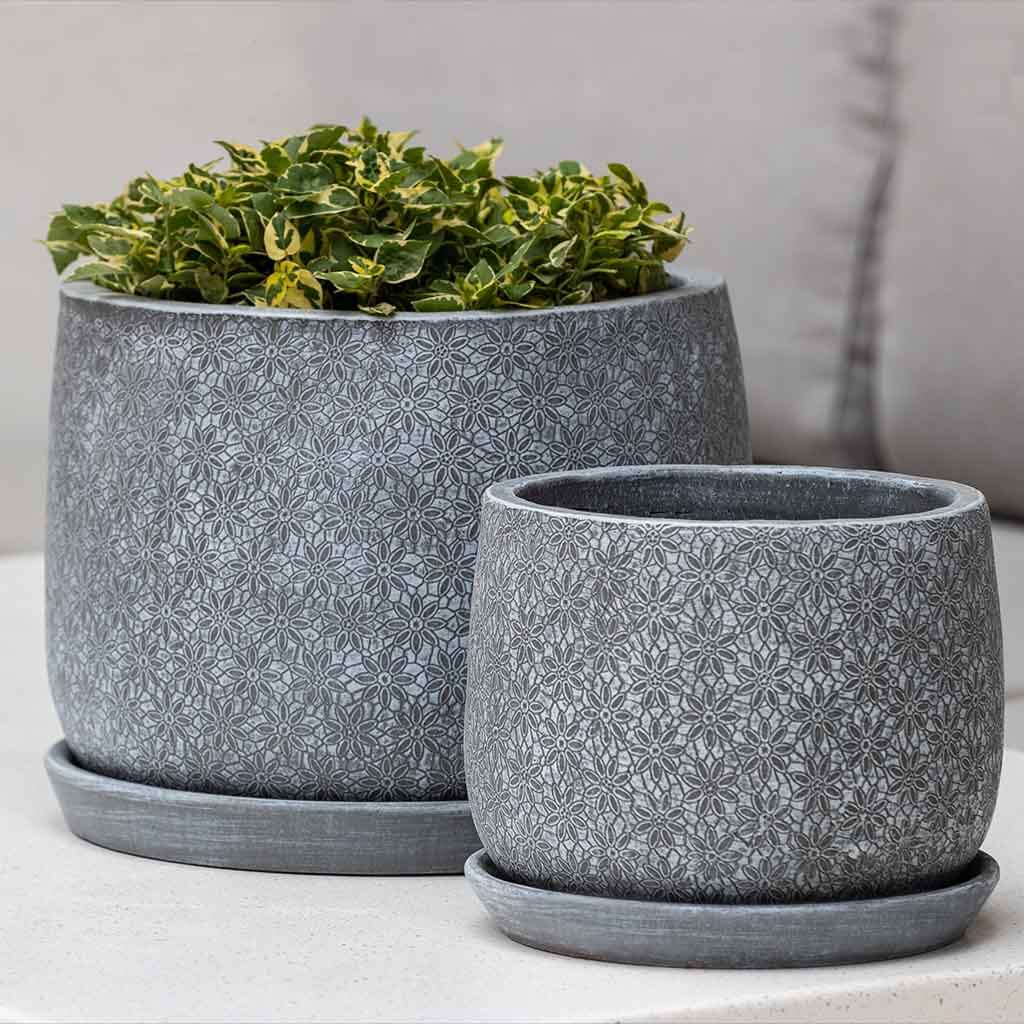 Marguerite Large Round Planter || Etched Grey