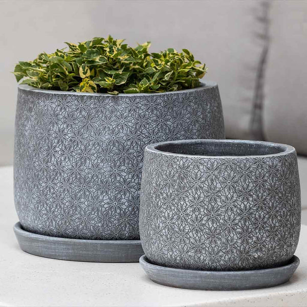 large round indoor planter Marguerite Large Round Planter || Etched Grey