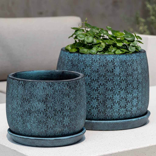 Marguerite Large Round Planter || Etched Blue