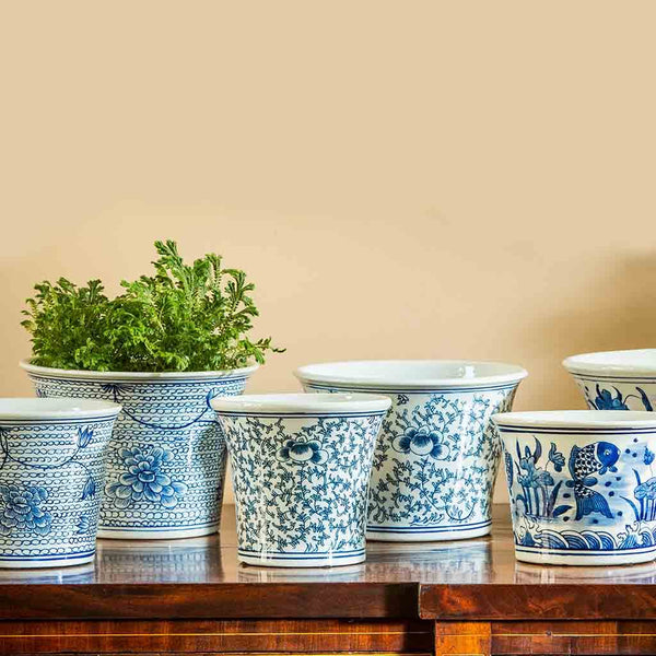 blue and white porcelain planter pots Flared Planter || Blue and White Mix