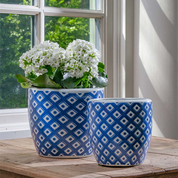 blue and white pot plant holders Parquet Planter || Blue and White Mix